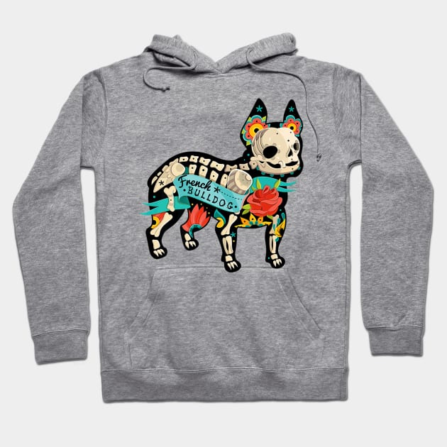 French Bulldog Dog Mexican Design Day Of Dead Tattoo Hoodie by Stick Figure103